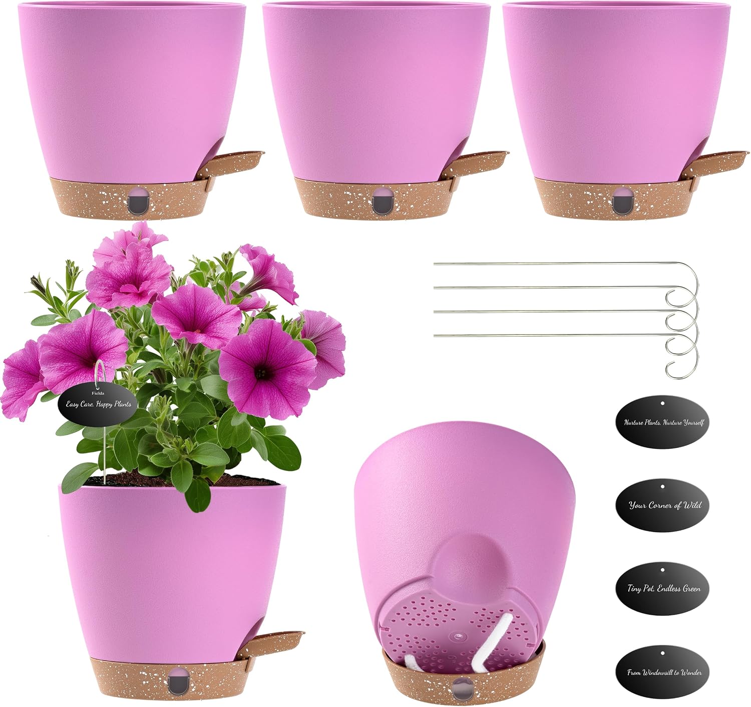 Small Self-Watering Pots, 5 Pack, 6 inch