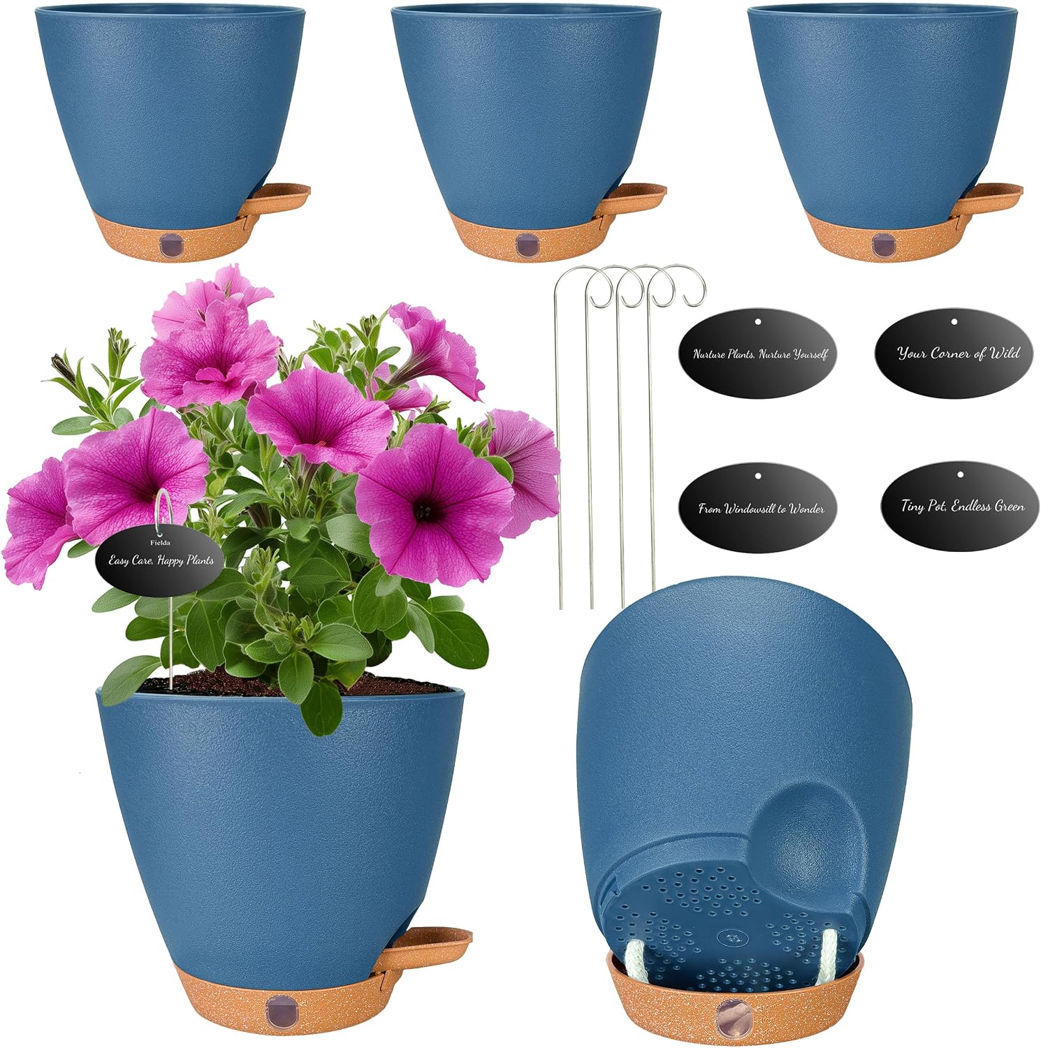Small Self-Watering Pots, 5 Pack, 6 inch