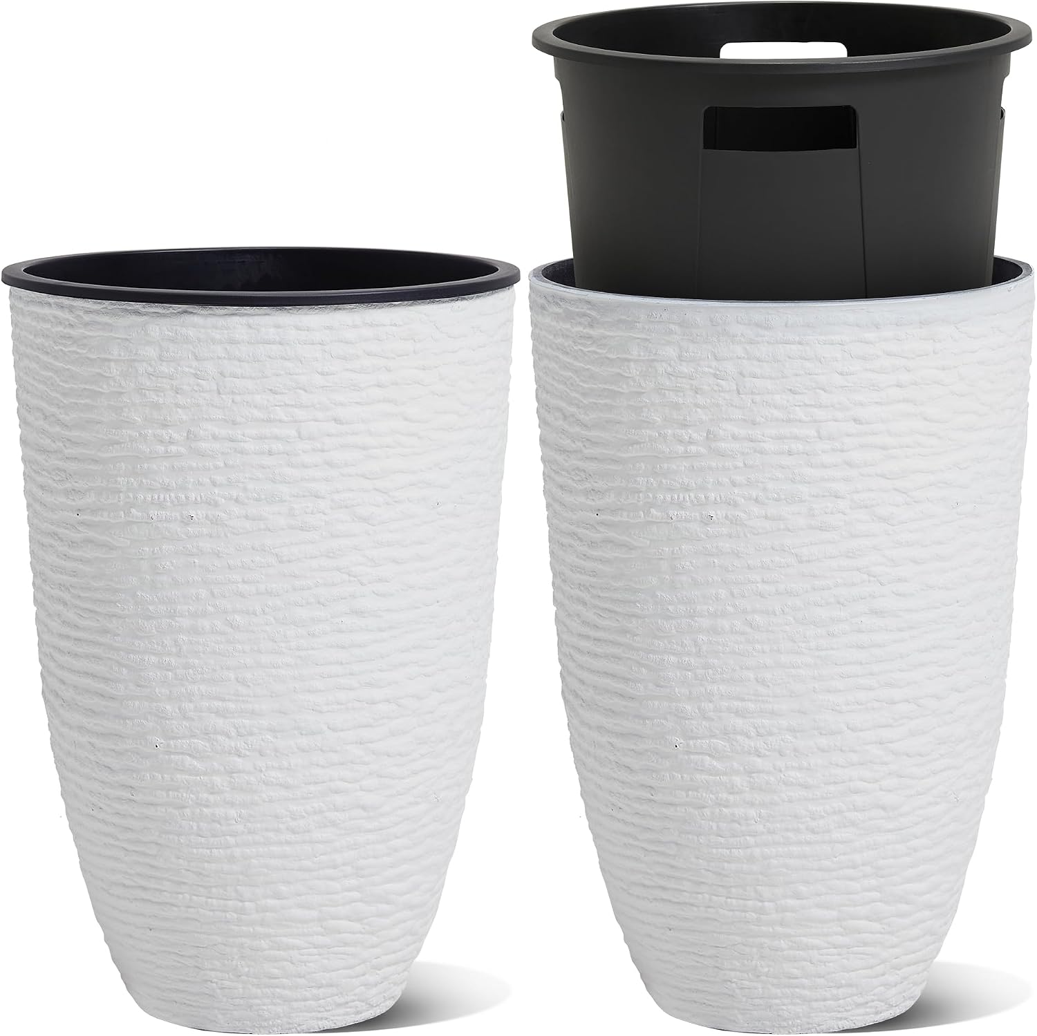 Tall Planters with Inside Pots, Set of 2, 21 inch, Beige