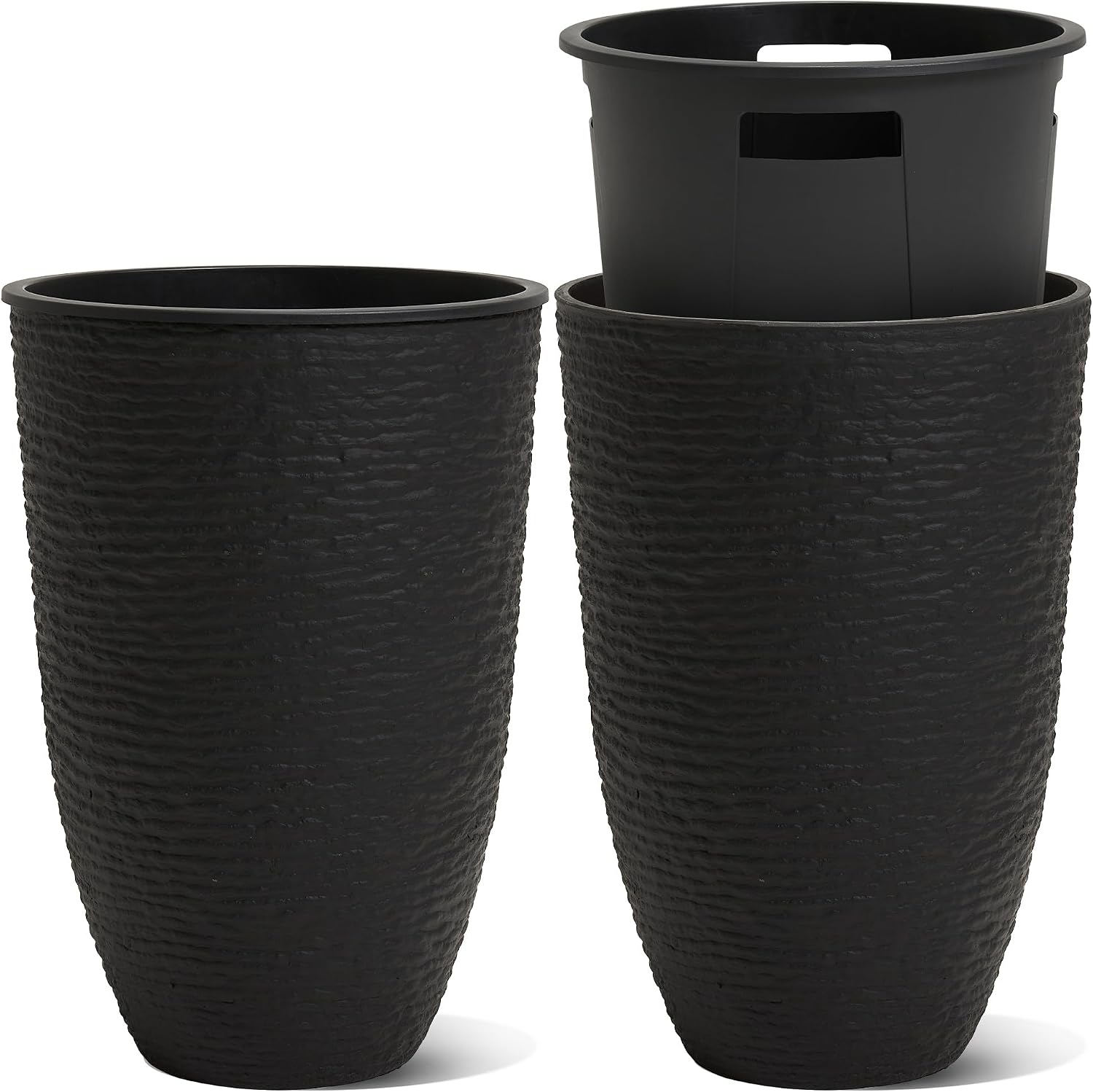 Tall Planters with Inside Pots, Set of 2, 21 inch, Beige