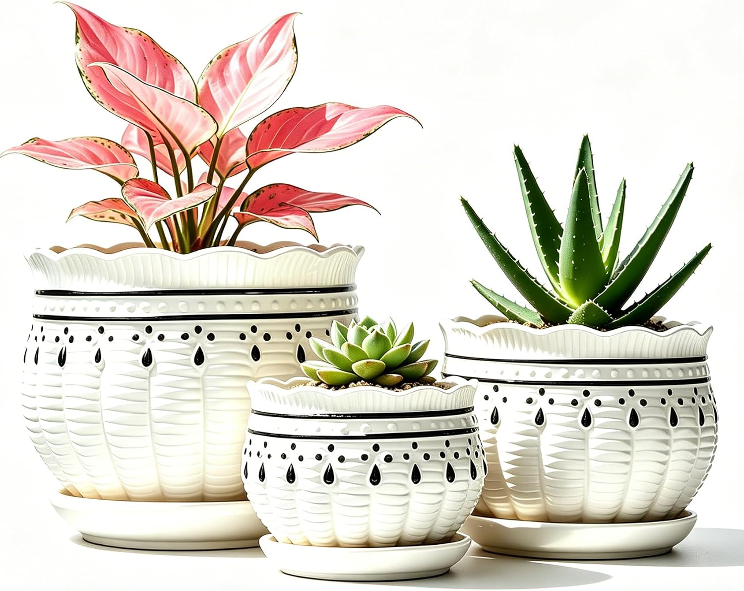 Vintage-Style Round Ceramic Pots with Saucers
