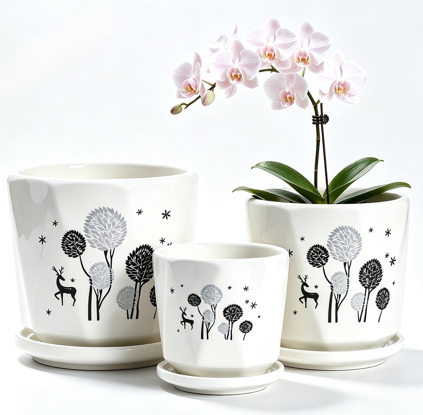 Vintage-Style Round Ceramic Pots with Saucers
