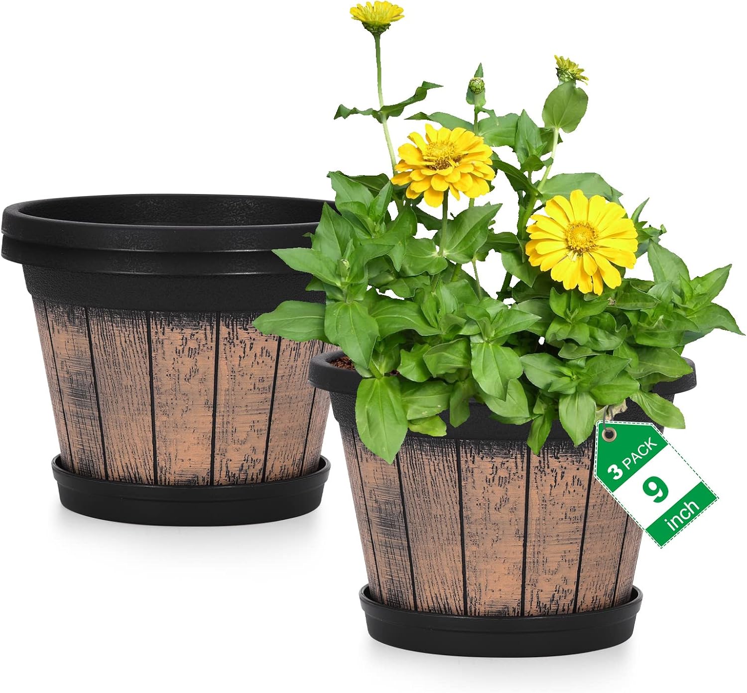 Whiskey-Barrel Style Planters, 3 Pack, 10 inch