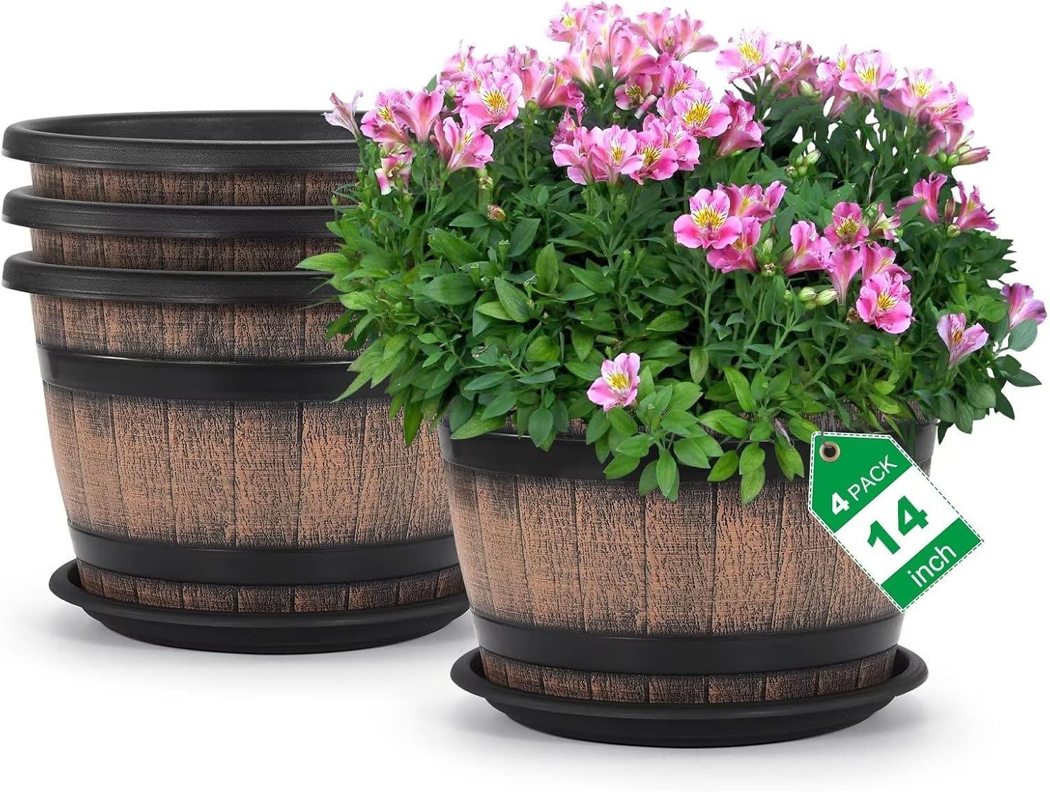 Whiskey-Barrel Style Planters, 3 Pack, 10 inch