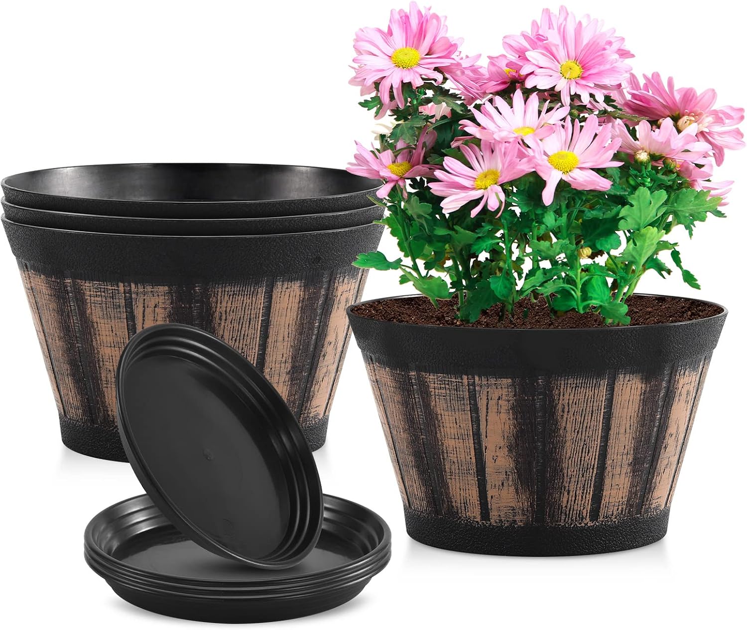 Whiskey-Barrel Style Planters, 3 Pack, 10 inch