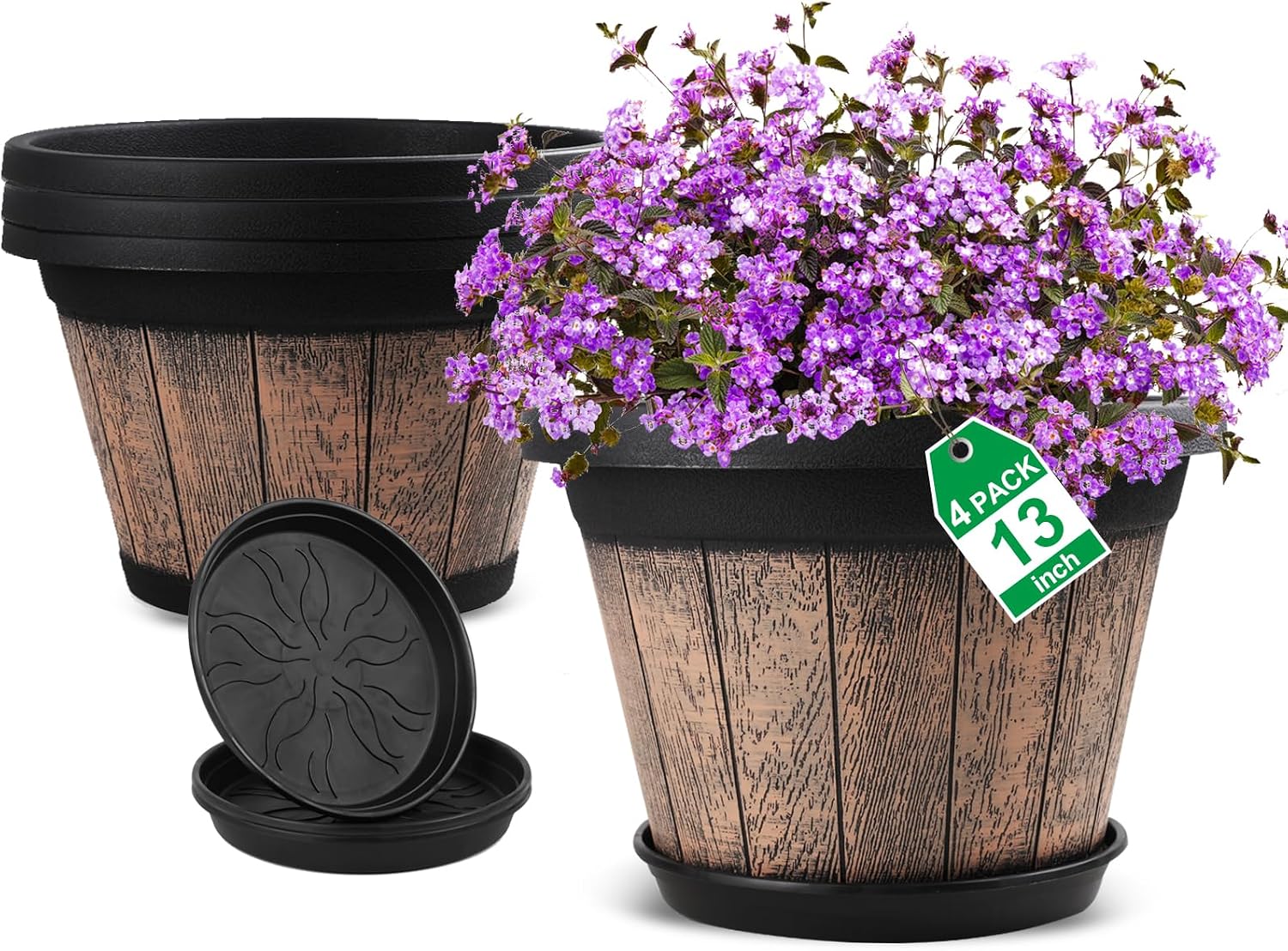 Whiskey-Barrel Style Planters, 3 Pack, 10 inch