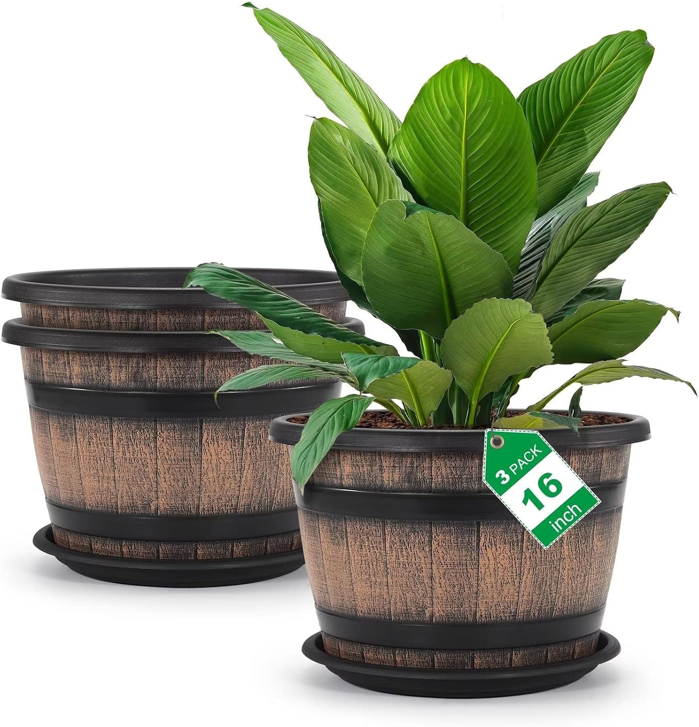 Whiskey-Barrel Style Planters, 3 Pack, 10 inch