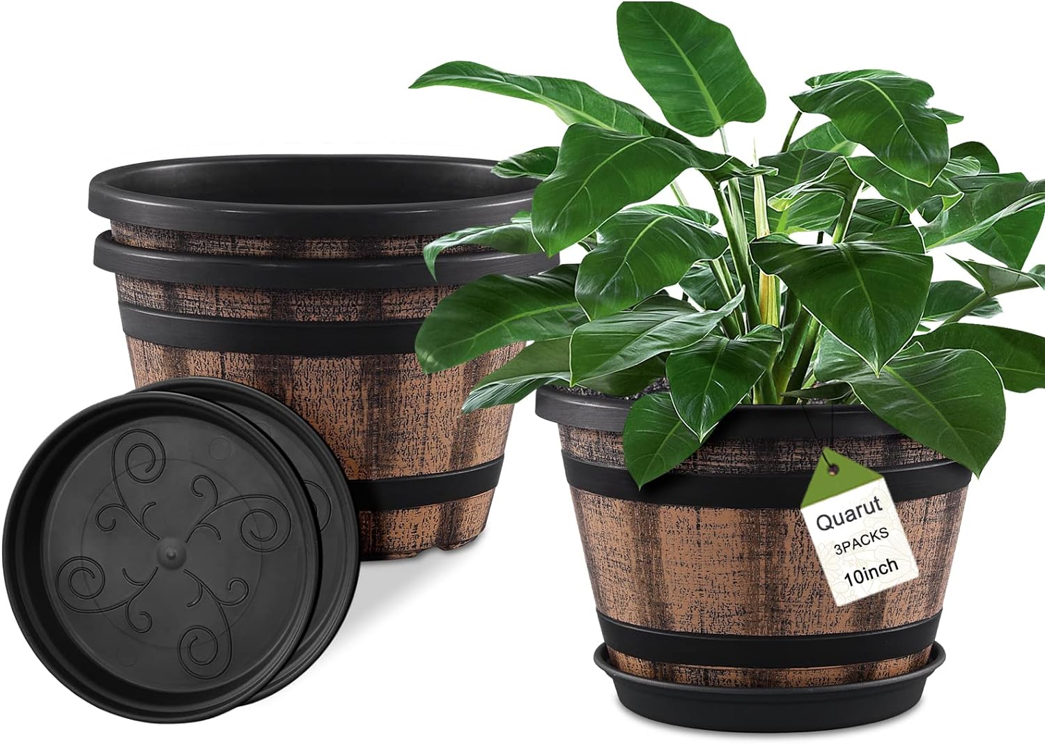 Whiskey-Barrel Style Planters, 3 Pack, 16 inch